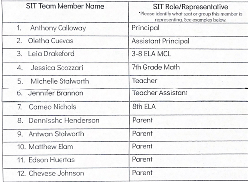 SIT Team Members Name and Roles